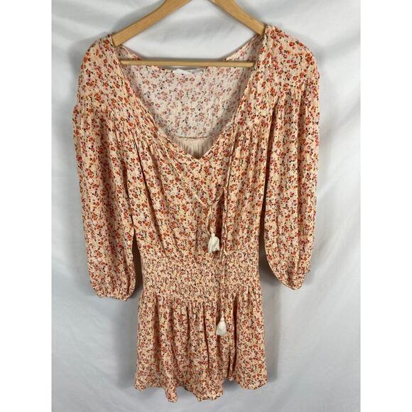 All in Favor Floral Print V Neck Smocked Waist Mini Dress Size Small - Picture 2 of 6